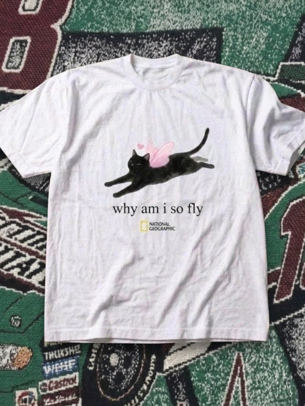 National Geographic ''Why Am I So Fly'' Fairy Cat Graphic White T Shirt